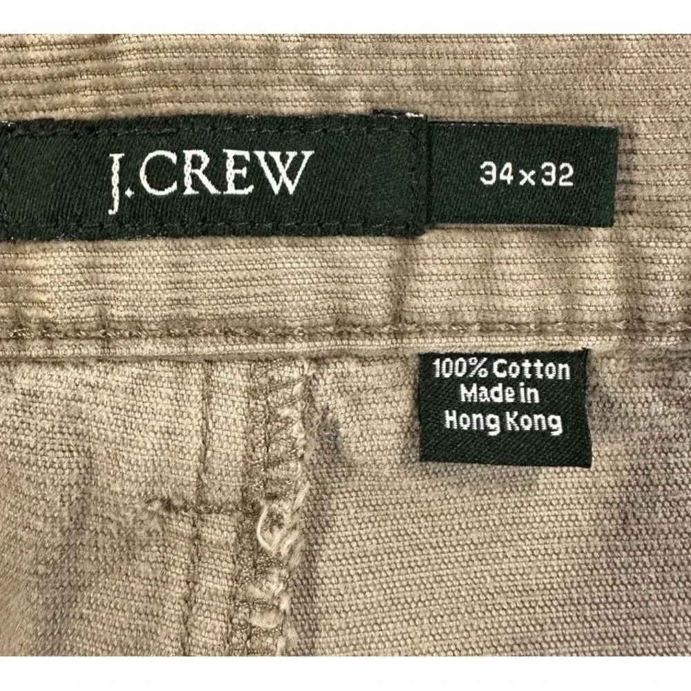 J Crew Pants Men 34X32 Tan Corduroy Straight Leg Flat Front 5 Pocket 100% Cotton
